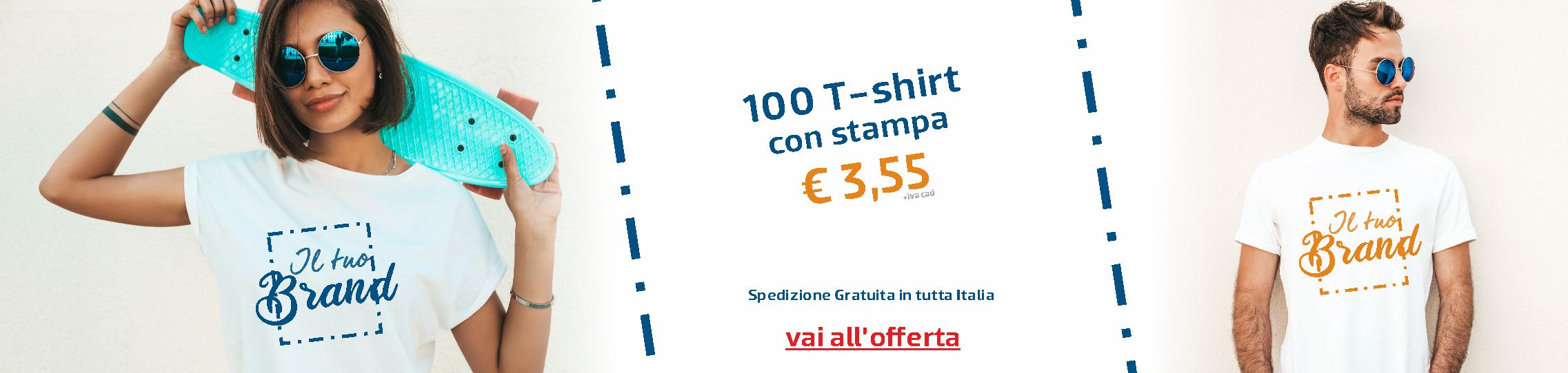 Offerta 100 Magliette personalizzate con il Tuo Logo Stampato a €3,55 spedizione gratuita in tutta italia