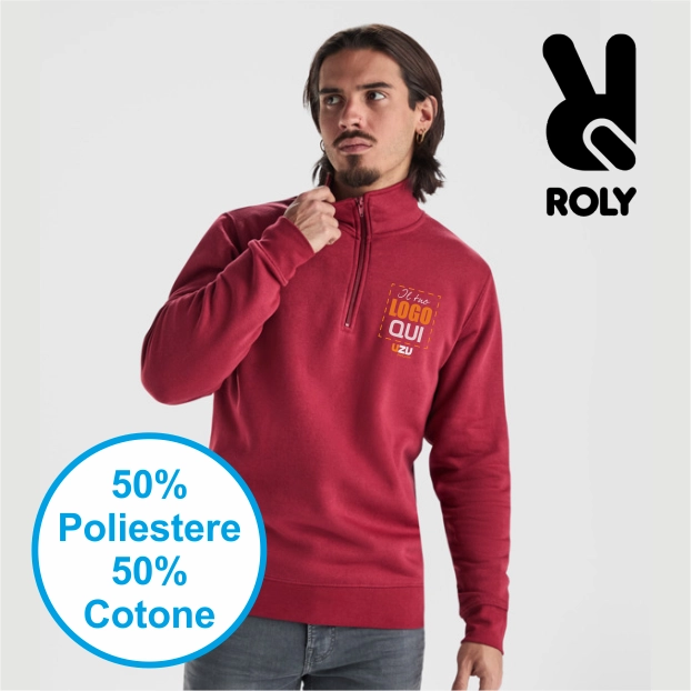 Immagine Felpa mezza cerniera ANETO Roly | 50% cot+50% pol | 280 gr personalizzata con stampa o ricamo