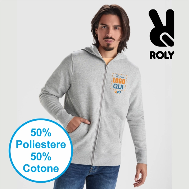 Immagine Felpa cappuccio zip MONTBLANC Roly | 50% cot+50% pol | 280 gr personalizzata con stampa o ricamo