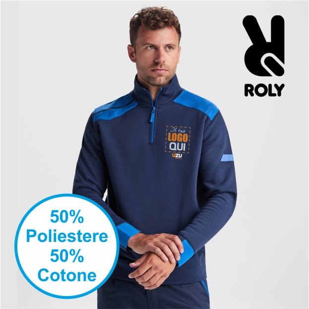 Immagine Felpa mezza zip MAVERICK Roly | 50%cot / 50%pol | 280 g/m² personalizzata con stampa o ricamo