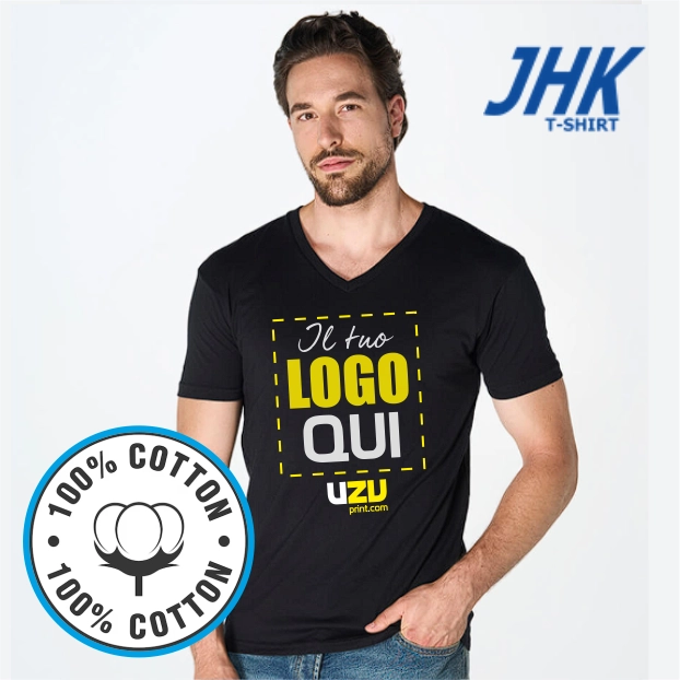 Immagine T-SHIRT COLLO A V JHK URBAN | 100% cotone |160gr personalizzata con stampa o ricamo