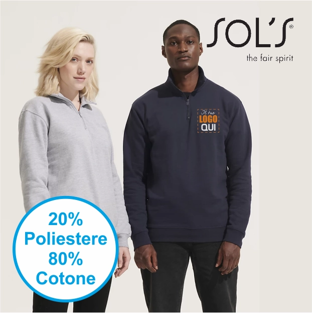 Immagine SOL'S CONRAD FELPA UNISEX COLLO ALTO CON 1/4 ZIP | 80% cot+20% pol | 360 gr personalizzata con stampa o ricamo