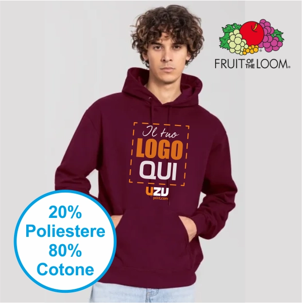 Immagine FELPA UNISEX FRUIT CAPPUCCIO LEGGERA ICONIC 250 | 80% COT + 20% POL | 240 gr/m2 personalizzata con stampa o ricamo