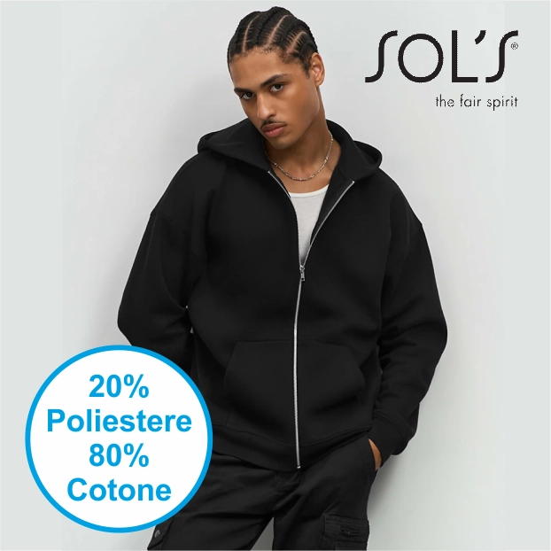 Immagine SOL'S JELO FELPA UNISEX FULL ZIP CON CAPPUCCIO | 80% cot - 20% pol | personalizzata con stampa o ricamo
