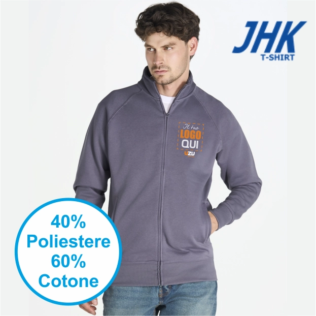 Immagine FELPA UNISEX ZIP INTERA JT | 60% COT + 40% POL | 265 gr/m2 personalizzata con stampa o ricamo
