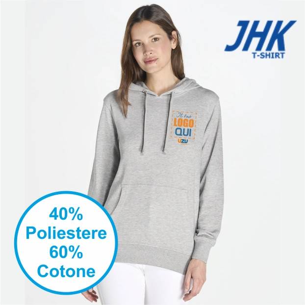 Immagine FELPA DONNA JHK CAPPUCCIO FRENCH TERRY | 60% COT + 40% POL | 240 gr/m2 personalizzata con stampa o ricamo