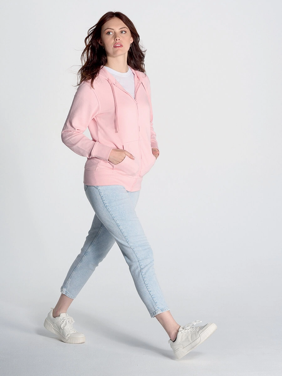 Immagine FELPA DONNA JHK CAPPUCCIO E ZIP LEGGERA FRENCH TERRY | 60% COT+40% POL | 240 gr/m2 personalizzata con stampa o ricamo 