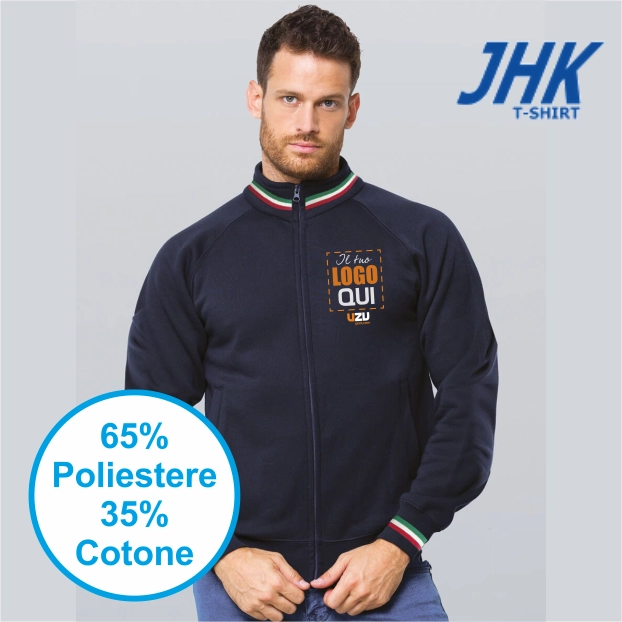 Immagine FELPA JHK UNISEX ZIP INTERA PREMIUM ITALIA | 65% POL+ 35% COT |290 gr/m2 personalizzata con stampa o ricamo