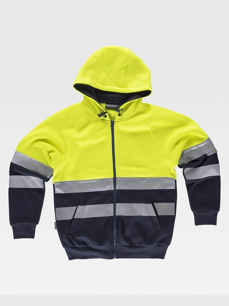 Immagine FELPA Workteam CAPPUCCIO E ZIP ALTA VISIBILITA CLASSE 2 | 80% POL+20% COT | 280 gr/m2 personalizzata con stampa o ricamo