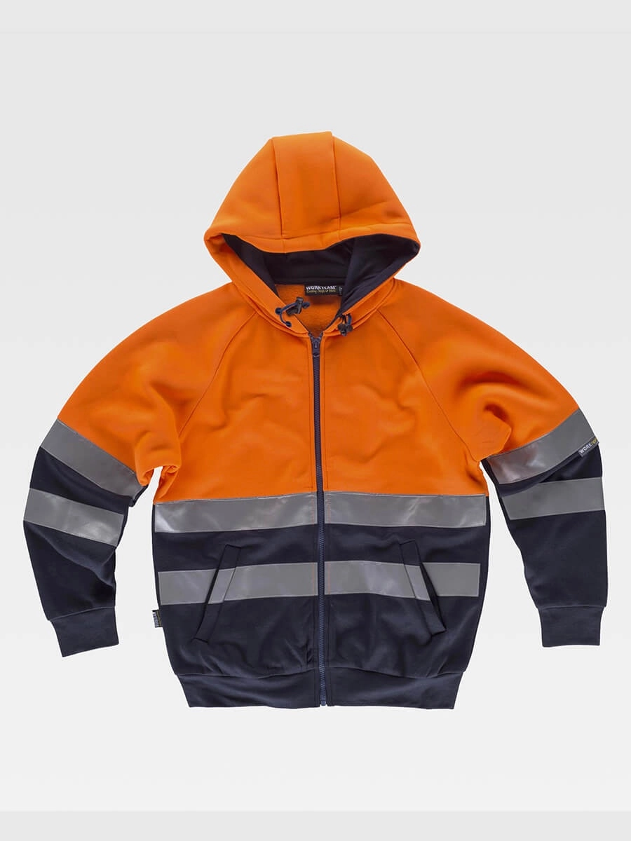 Immagine FELPA Workteam CAPPUCCIO E ZIP ALTA VISIBILITA CLASSE 2 | 80% POL+20% COT | 280 gr/m2 personalizzata con stampa o ricamo