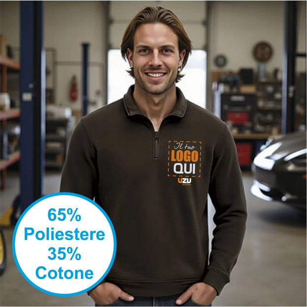 Immagine Felpa mezza zip WOOD Val | 65% Pol+35%Cot | 300 g/m personalizzata con stampa o ricamo