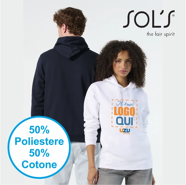Immagine Felpa cappuccio Unisex SNAKE SOL'S | 50% cot+50% pol | 280gr personalizzata con stampa o ricamo
