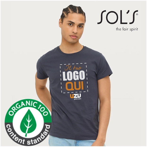 Immagine t-shirt biologica Sols CRUSADER | 100% cotone biologico | 150gr personalizzata con stampa o ricamo