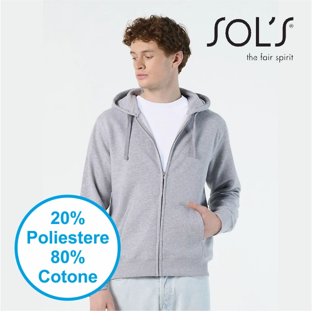 Immagine Felpa Cappuccio e zip uomo SPIKE Sol's | 80% COT+20% POL | 280 gr/m2
