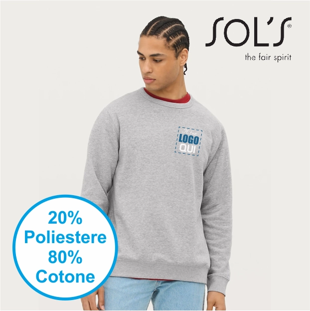 Immagine Felpa girocollo unisex SOL'S SULLY | 80% cot+20% pol | 280 gr personalizzata con stampa o ricamo