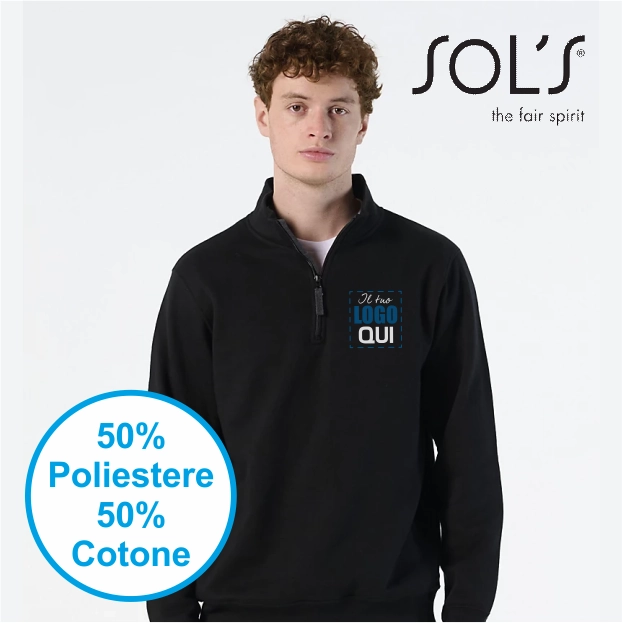 Immagine Felpa Sols mezza zip uomo STAN | 50% cot+50% pol | 260 gr personalizzata con stampa o ricamo