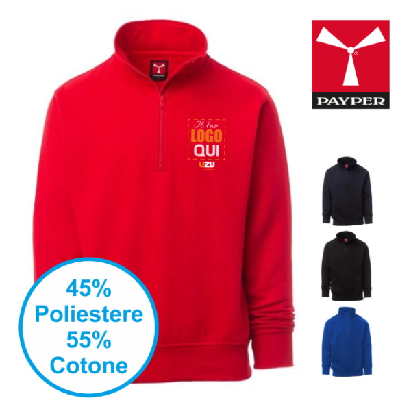 CARSON FELPA UOMO MEZZA ZIP GARZATA 260 gr. PAYPER