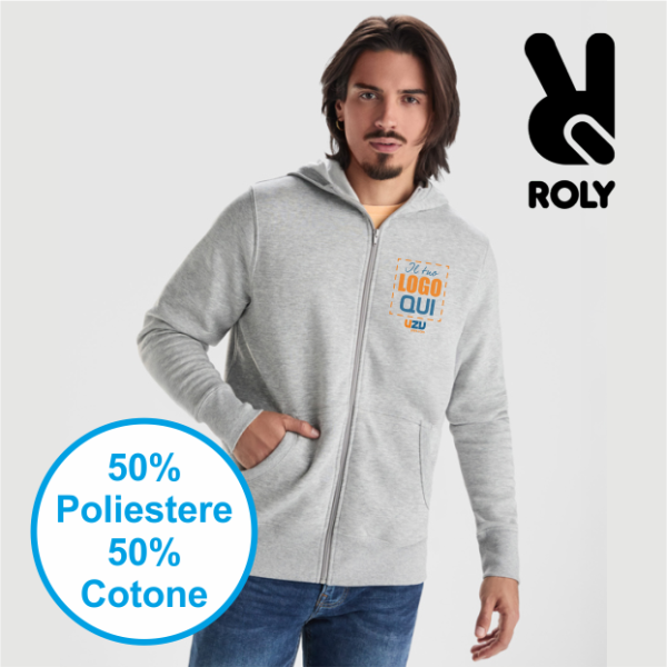 Felpa cappuccio zip MONTBLANC Roly | 50% cot+50% pol | 280 gr personalizzata con stampa o ricamo