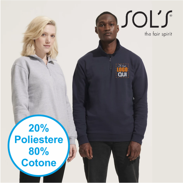 SOL'S CONRAD FELPA UNISEX COLLO ALTO CON 1/4 ZIP | 80% cot+20% pol | 360 gr personalizzata con stampa o ricamo