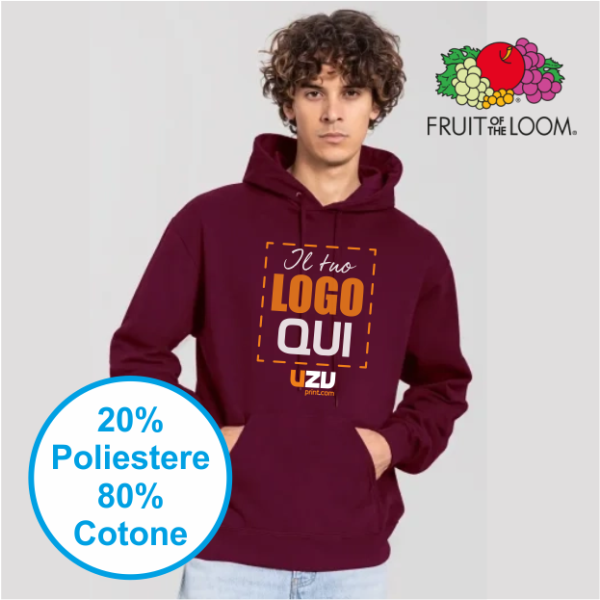 FELPA UNISEX FRUIT CAPPUCCIO LEGGERA ICONIC 250 | 80% COT + 20% POL | 240 gr/m2 personalizzata con stampa o ricamo