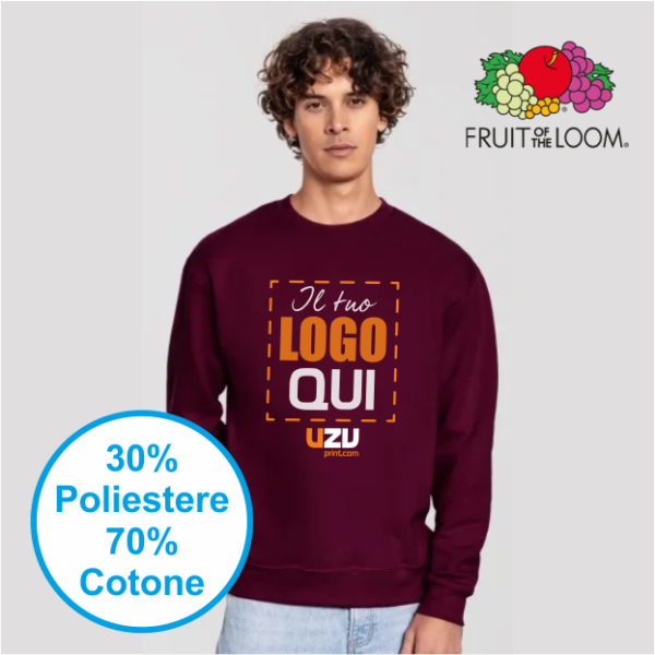 FELPA UNISEX FRUIT GIROCOLLO ICONIC PREMIUM |70% cot 30% pol | 300 gr/m2 personalizzata con stampa o ricamo