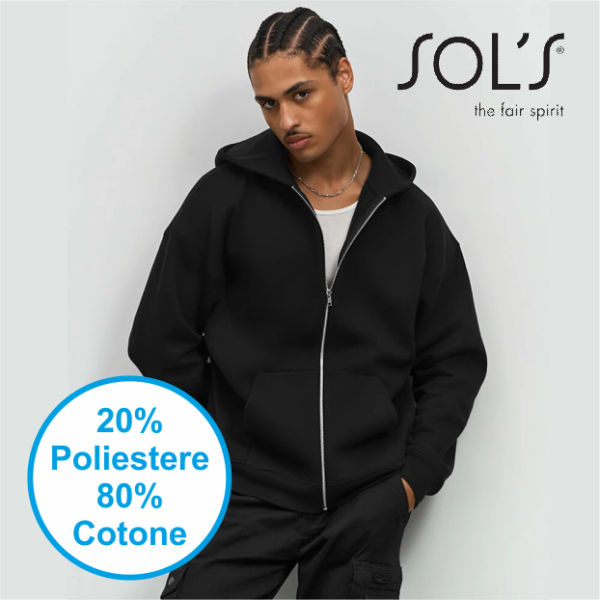 SOL'S JELO FELPA UNISEX FULL ZIP CON CAPPUCCIO | 80% cot - 20% pol | personalizzata con stampa o ricamo
