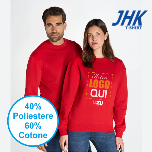 FELPA JHK UNISEX GIROCOLLO | 60% COT+ 40% POL | 265 gr/m2 personalizzata con stampa o ricamo