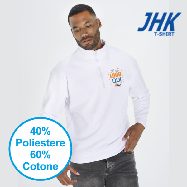 FELPA JHK UNISEX MEZZA ZIP JT | 60% COT+40% POL | 265 gr/m2 personalizzata con la stampa o ricamo