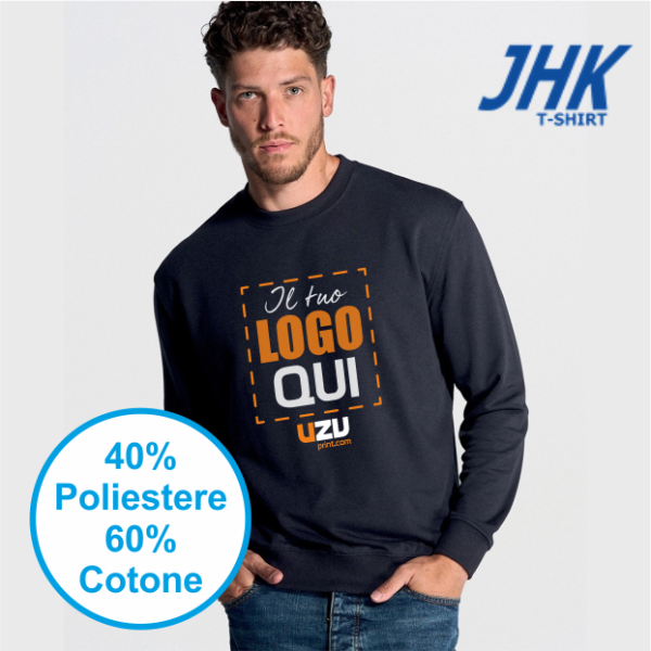 FELPA UOMO JHK GIROCOLLO LEGGERA FRENCH TERRY | 60% COT+40% POL | 240 gr/m2 personalizzata con stampa o ricamo