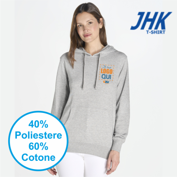 FELPA DONNA JHK CAPPUCCIO FRENCH TERRY | 60% COT + 40% POL | 240 gr/m2 personalizzata con stampa o ricamo