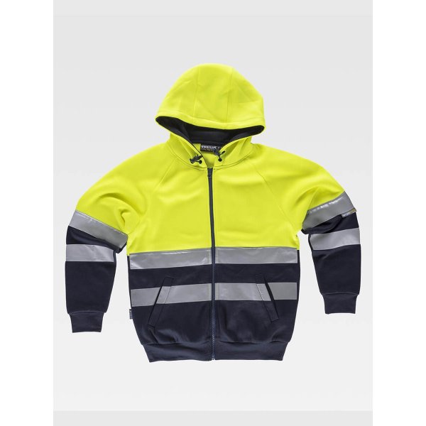 FELPA Workteam CAPPUCCIO E ZIP ALTA VISIBILITA CLASSE 2 | 80% POL+20% COT | 280 gr/m2 personalizzata con stampa o ricamo