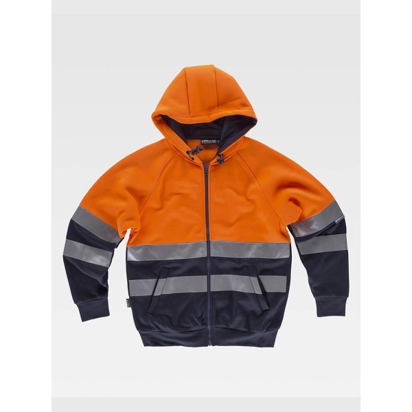 Immagine FELPA Workteam CAPPUCCIO E ZIP ALTA VISIBILITA CLASSE 2 | 80% POL+20% COT | 280 gr/m2 personalizzata con stampa o ricamo