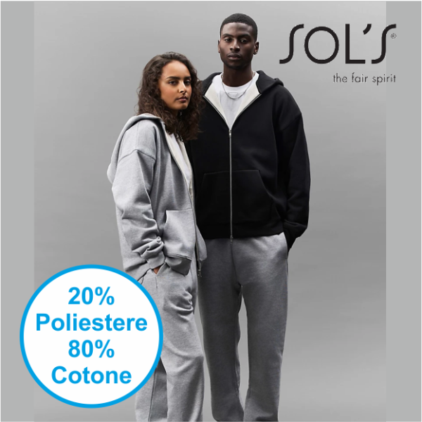 SOL'S ELIOTT FELPA UNISEX FULL ZIP CON CAPPUCCIO |80% cot+20% pol | 360 gr personalizzata con stampa o ricamo