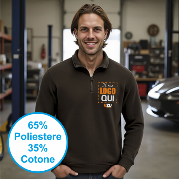 Felpa mezza zip WOOD Val | 65% Pol+35%Cot | 300 g/m personalizzata con stampa o ricamo
