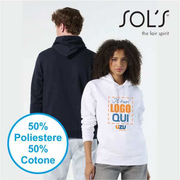 Felpa cappuccio Unisex SNAKE SOL'S | 50% cot+50% pol | 280gr personalizzata con stampa o ricamo