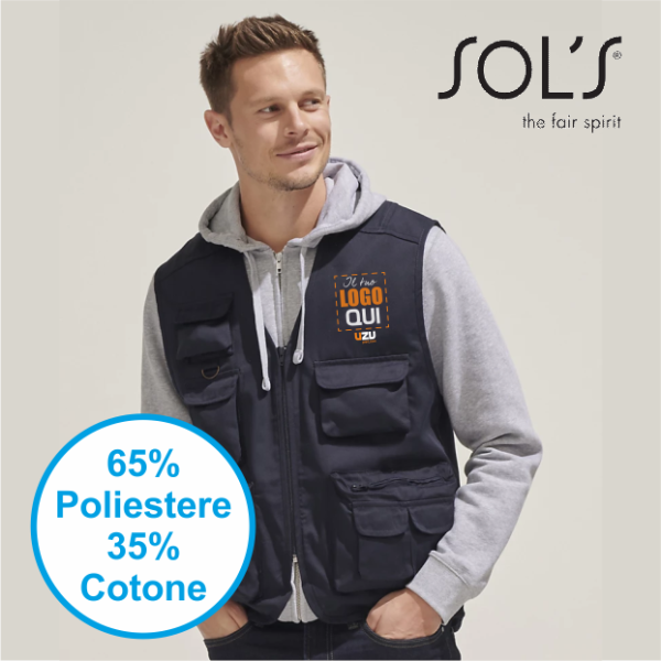 Gilet multitasche unisex WILD | 65% pol, 35% cot | personalizzato con stampa o ricamo