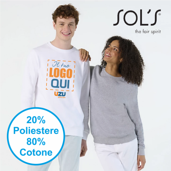 Felpa biologica girocollo unisex COMET | 80% cot+20% pol | 280 gr personalizzata con stampa o ricamo