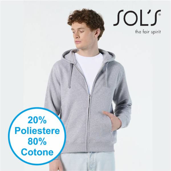 Felpa Cappuccio e zip uomo SPIKE Sol's | 80% COT+20% POL | 280 gr/m2