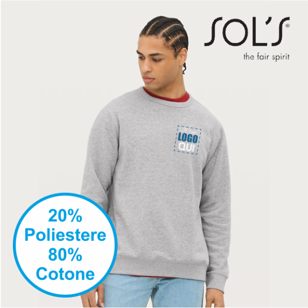 Felpa girocollo unisex SOL'S SULLY | 80% cot+20% pol | 280 gr personalizzata con stampa o ricamo