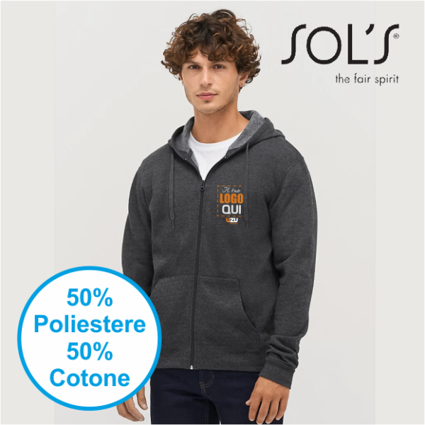 felpa cappuccio e zip unisex SOL'S STONE | 50% cot+ 50% pol | 260gr personalizzata con stampa o ricamo