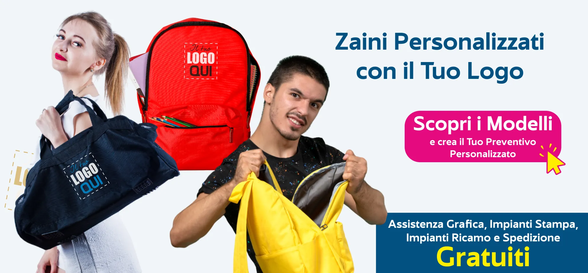 Zaini e Borsoni personalizzati con Ricamo o Stampa